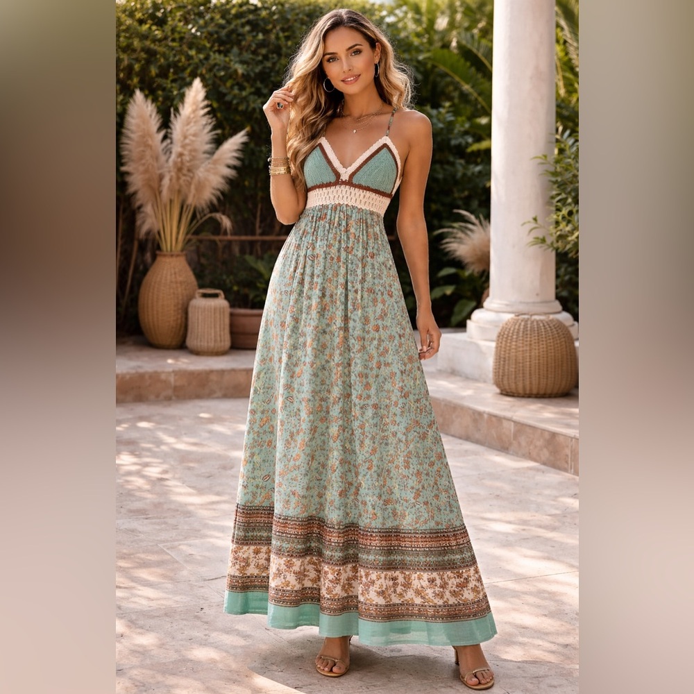 Allison & Kelly NWT boho crochet floral maxi dress size M